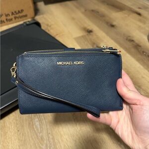 Michael Kors Dark Blue Wristlet with Gold Accents